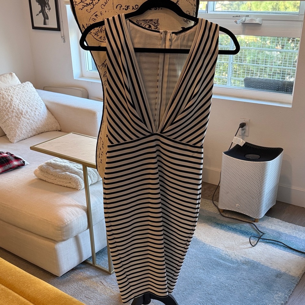 Olivaceous Black and White Striped Backless Dress